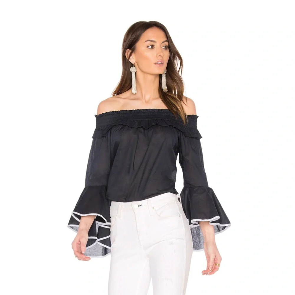MISA Los Angeles Loris Off-the-Shoulder Top in Dark Blue - Picture 7 of 12
